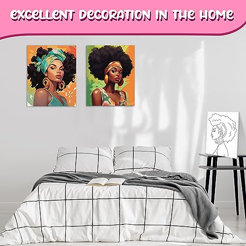 Sherr 20 Pcs Stretched Pre Drawn Canvas African American Canvas to Paint Afro Queen Black Art for Painting for Adults Outline Pre Drawn Stretched Cotton Art to Paint Party Set, 8 x 10 - style: Vivid