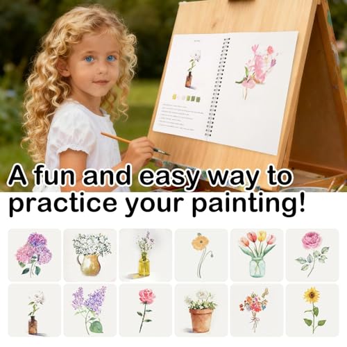 Adult Beginner Art Kit with Coloring Workbook, 12 Color Pigment Paint, Paintbrushes & Brush Washer for Teens Painting