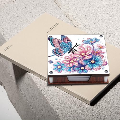 JISHSHAY 2 PCS Diamond Art Note Box Flower Diamond Painting Note Pad Holder Butterfly Gem Painting Gem Art Memo Boxes Mosaic Kits for Adults Embroidery Kit Memo Pad Holder,Contains 120 Sheets of Paper - color: Flower 3