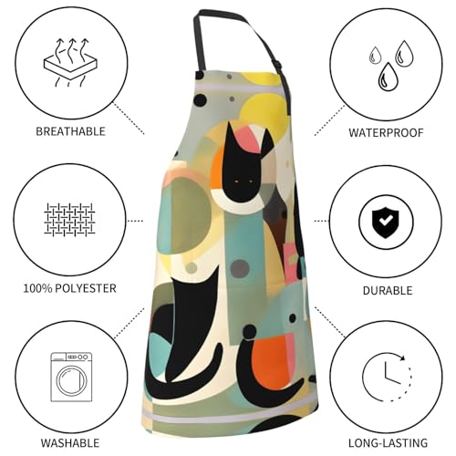 Cartoon heart sun Heavy Duty Waterproof Apron with Pockets for AdultsResistant Grilling, Gardening, Painting - color: Mid-century Modern Art Cat