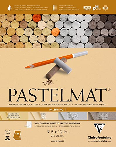 Clairefontaine Pastelmat Glued Pad - Palette No. 1 - (9 1/2 x 12 Inches) 24 x 30 cm - 360g - 12 Sheets - Maize, Buttercup, Dark Grey, Light Grey - color: Maize, Buttercup, Dark Grey, Light Grey, size: 24 x 30 CM