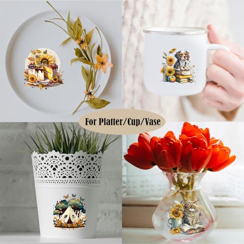 ZMRU 24 Sheets of Watercolor Style Rub on Transfers for Crafts - Perfect for Glass, Porcelain, Leather, Canvas, and Fabric Projects - IOD Transfers Included,3 * 3inch (Sunflower Animal) - style: Sunflower Animal