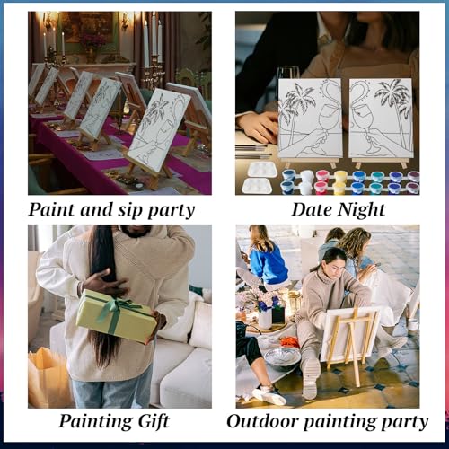 PAILIM 2 Pack Sip and Paint Kit for Adults Couples Painting Kit Pre Drawn Canvas to Paint at Home Date Night Party Favor Supplies Art Painting Set Couples Activity 8x10 Seaside Clink Glasses - style: Deluxe Painting Kit