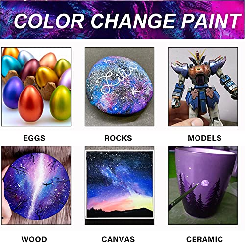 ABEIER Iridescent Acrylic Paint, Set of 18 Chameleon Colors, 2 oz/60ml Bottles, Color-shifting, Non-Toxic, High Viscosity, Blendable, Paints on Rocks Crafts Canvas Wood, Fabric, Ceramic & Stone - color: 18 Colors