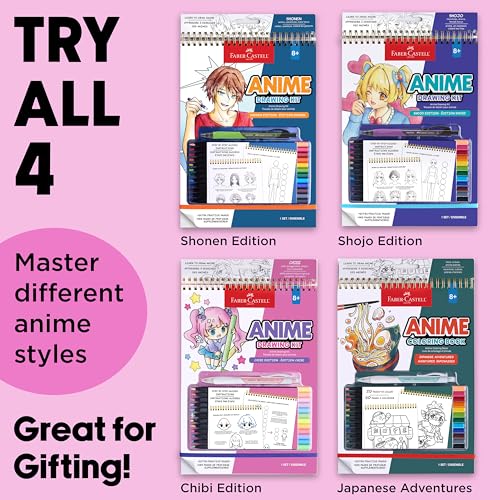 Faber-Castell Anime Drawing Kit: Chibi Edition | Step-by-Step Instruction Book with 20 Practice Pages, Color Pencil Set & Drawing Supplies for Kids, Back to School Supplies (1 Book) - style: Chibi Edition