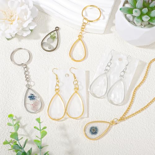 Gartful Open Bezels for Resin Jewelry Making, Hollow Frame Pendants with Jump Rings, Craft Bezels for Necklace, Earrings - style: Water Drop - 30PCS