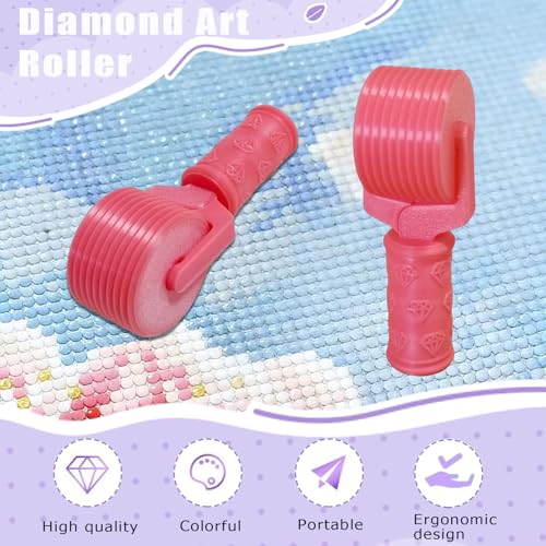 Jzzuau Diamond Art Roller, New Upgraded Press Roller for Diamond Painting, Non-Stick Easy-Grip Handle Tool for Rhinestone Embroidery and DIY Crafts - color: Pink