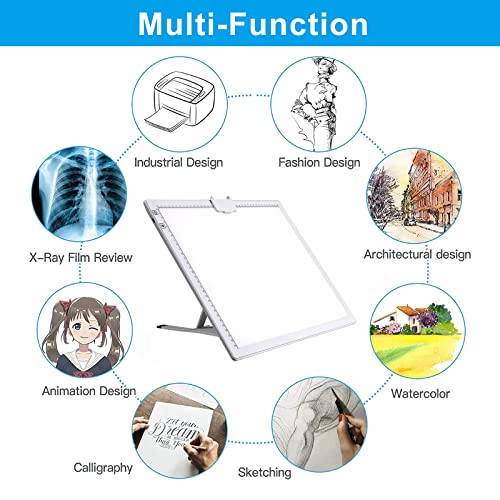 A3 Rechargeable Light Pad, TOHETO 2500mAh Battery Powered Light Board with Stand Top Magnetic Clip 3 Colors Stepless Dimmable 6 Levels Brightness Light Box for Diamond Painting Weeding Vinyl (White) - style: A3 (White)