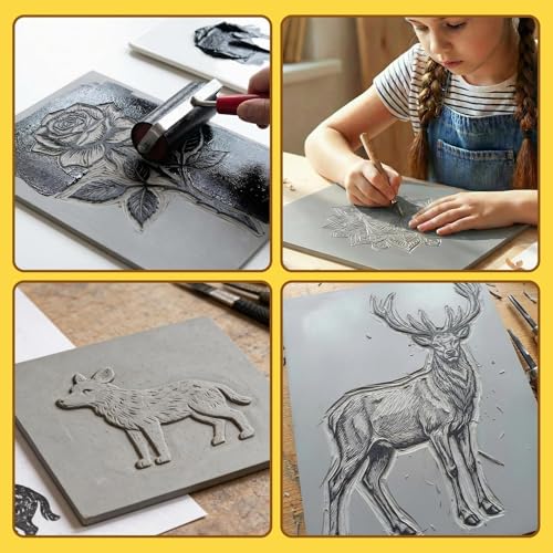 Oopsu 6 Pcs Linoleum Blocks for Printmaking, 8 x 10 Inch Rubber Carving | Soft TPR sheets, 0.12 inch thick; easy to carve for crisp prints, stamp making, card making, DIY crafts and art projects.