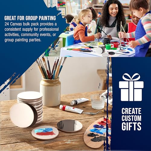 U.S. Art Supply Mini Magnetic Canvas Panels, 24 Pack, 2.5 Inch Round, Primed 8 Ounce Heavyweight Cotton, Small Canvases for Painting Acrylic and Watercolor, White Square Flat Canvas Boards - size: 2.5"