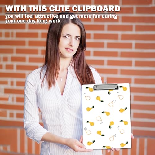Cute Clipboard, Yellow Pear ClipBoards with Low Profile Clip for Teachers Nurses Students, Fashion ClipBoards Suitable for School Office, 12.6 x 9 Inch Size - C04 - style: Pear