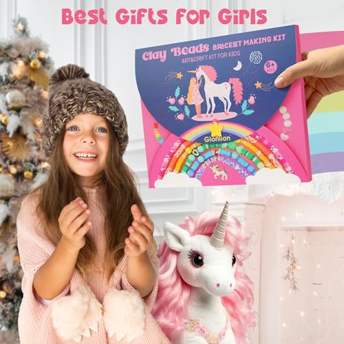 Gionlion Bracelet Making Kit for Girls 8-12, Arts and Crafts for Jewelry Making Supplies Kit with 198Pcs Letter Beads, Unicorn/Mermaid DIY Birthday Gifts - style: Girly Gift