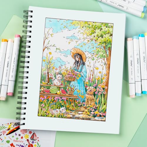 Ohuhu Double-Sided Marker Pads Art Sketchbook Bleedproof - 9"x12" Large Paper Size - 90 LB/150 GSM Smooth Drawing Paper - 60 Sheets/120 Pages, Spiral Bound Sketching Book for Alcohol Markers - size: 9" x 12”