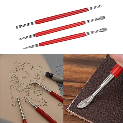 RLECS 3PCS Industrial Leather Engraving Knife Set Length 16.3cm Pressing Rubbing Tool Stainless Steel Sculpting Tool Suitable for Pattern Positioning Line Sketching Clay Modelling
