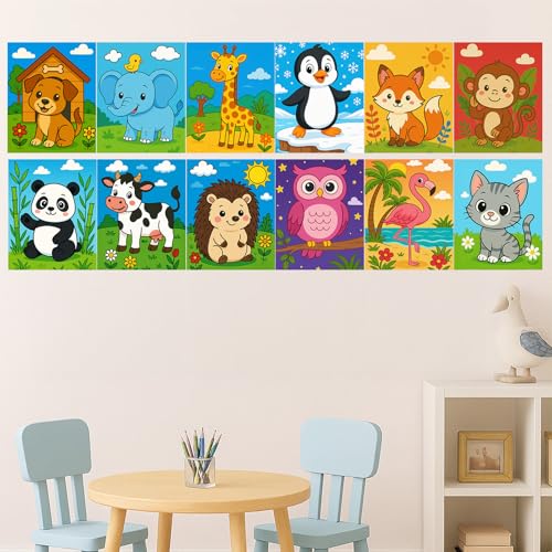 12Pcs Pre Drawn Canvas Boards for Painting Set 8x10 Animal Sip and Painting Kit for Family & Friends Kids Beginner Canvas Art Supplies for Parent-Child Bonding, Party Favors & Creative Fun - style: Cute Animal