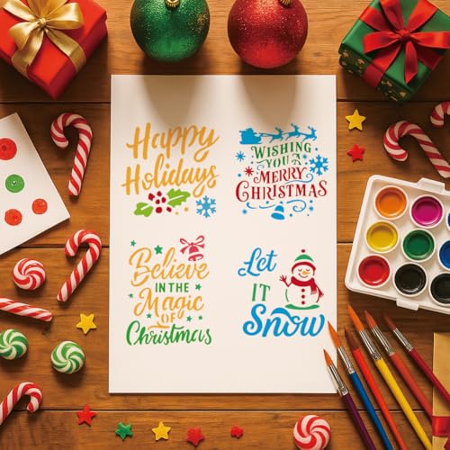 12 Pcs Christmas Stencils for Painting, 23 Styles Merry Christmas Theme Painting Stencils Reusable Plastic Drawing Templates for Scrapbooking DIY Art Craft - style: Christmas