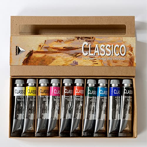 Maimeri Classico Fine Art Oil Paint Set, 10 x 20ml Assorted Colours, Ideal for Professional Artists