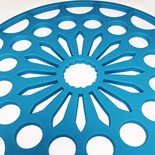 3 Set Silicone Trivet Mats with 1 Extra Large Included | Intricately Carved Insulated Flexible Durable Non Slip Thick Round Premium Trivets for Hot pots and Pans | Light Blue - color: Blue