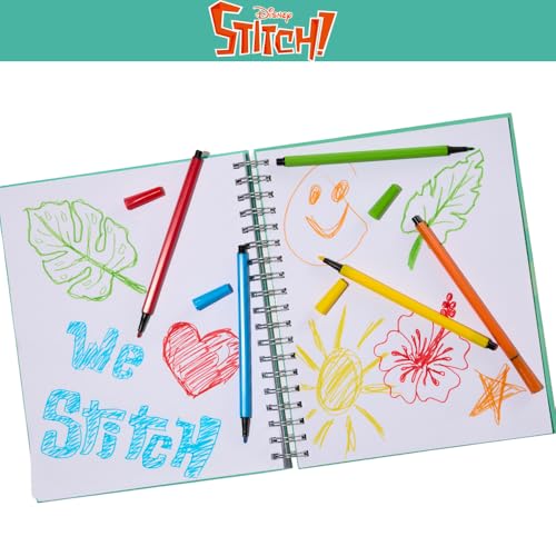 Disney Stitch Sketchbook for Kids with Washable Markers, 86 Blank Pages Spiral Bound, Turquoise - color: Stitch- Turquoise