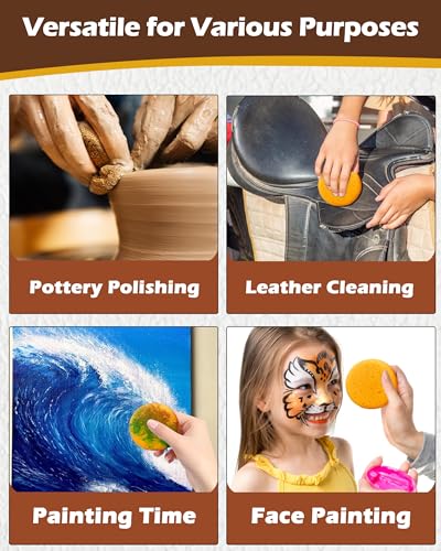 15Pcs Pottery Sponges for Clay 2.5inch, Sponge for Pottery and Cleaning Horse Saddle, Round Clay sponges for Pottery, for Kitchen Shoes Leather Care