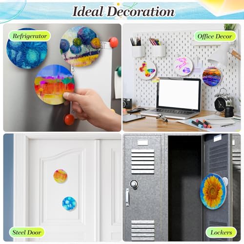 Nezyo 75 Pieces Magnetic Painting Canvas Panel Mini Canvas Boards Mini Canvases Tile Art for Painting Magnetic Fridge Locker Art Paints Crafts DIY Kit(Round,4 Inch) - size: 4 in, style: Round