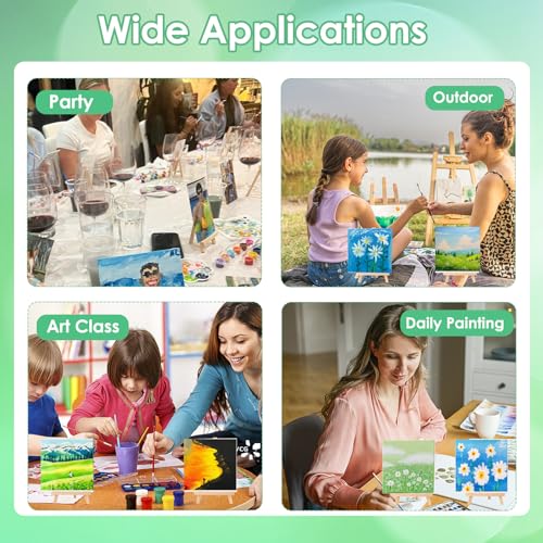 Sigowal 10 Set Canvas Painting Kit, 4 x 4 Inch Canvas Boards for Painting with Easel, Acrylic Paint Strips, Brushes, Palette, Mini Canvas and Easel Set for Kids Adults Beginner Gift Party - color: 10 Set 4 x 4 inches