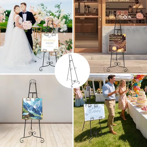 Black Easel Stand for Sign, Adjustable Display Easel Stand with Chain, Wedding Poster Stand, Perfect for Displaying Photos, Artwork, Picture Frames etc - color: Black