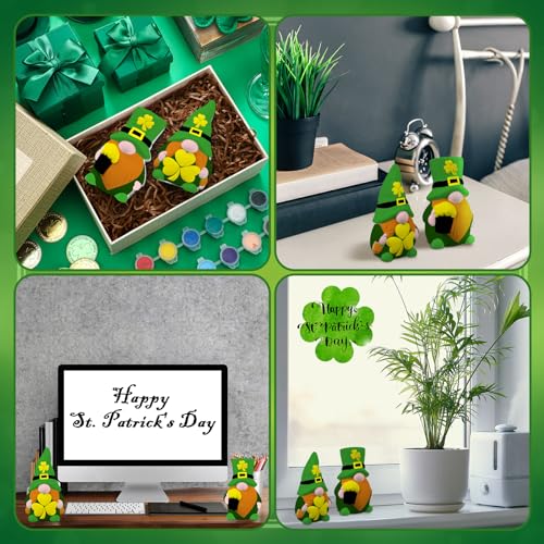 Poen 2 Pack Ready to Paint Your Own St. Patrick's Day Gnomes Statues, 4 Inches Mini Ceramics to Paint Unpainted Lucky Gnomes Tiered Tray Decor Crafts DIY for Home Table Decorations (Lucky Style) - style: Lucky Style