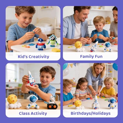 Both idea Air Dry Clay Kit, Space Theme | 12 Packs, Non-Toxic Kids Gift | School & Party: Perfect for classroom art activities, birthday party favors, creative family DIY, and holiday celebrations. - style: Space Odyssey