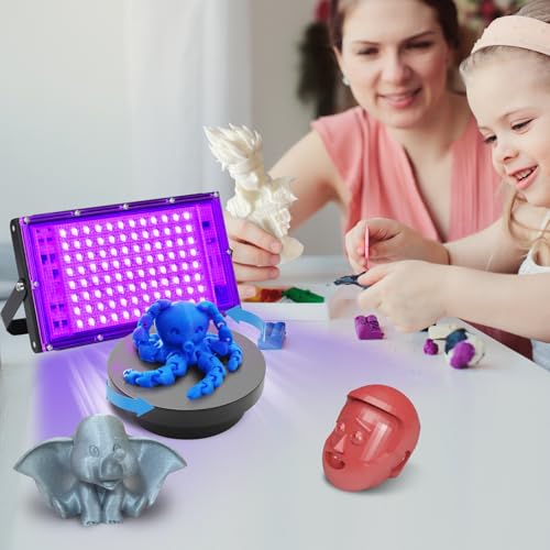 100W UV Resin Curing Light with Dual-Power 360° Rotating Turntable, 405nm UV Light for Resin, High-Power Lamp with 360° Adjustable Stand for SLA DLP LCD 3D Printers, DIY Curing Box - size: 100W Light with Turntable