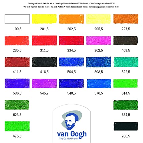 Van Gogh Oil Pastel, Round Full Stick, 24-Piece Set | Artist-Grade Oil Pastel Set for Creative Artwork, Rich Colors and Vibrant Pigments, Soft Texture for Smooth Blending - style: 24-Piece Set, General Selection