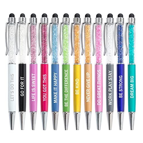 PASISIBICK 12 Pieces Crystal Stylus Employee Appreciation Pens, 2 in 1 Inspirational Greeting Motivational Ballpoint Pens for Christmas Appreciation Gift(12 Colors) - color: 12 Crystal Pens - Inspirational