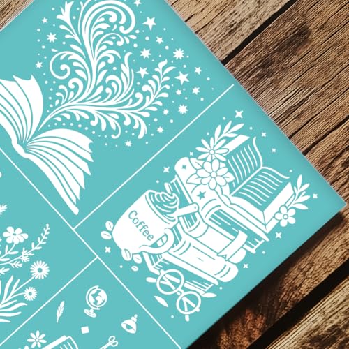 2 Sheets Book with Flower Silkscreen Stencil, Floral Printing Stencils Templates Reusable Self-Adhesive Silk Screen for Painting on Wall, Wood, T-Shirt, Fabric, Home Craft Decor, 8.7x11 Inch - style: Book with Flower