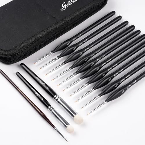 Detailing Brush Set - Golden Maple 13pcs Miniature Paint Brushes and Dry Brush Set for Fine Detail Paint, Acrylic Painting, Watercolor, Oil, Models