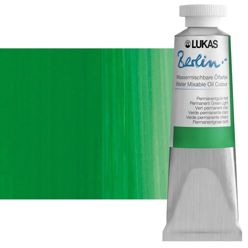 Lukas Berlin Pro Artists Water Mixable Oil Paint 37 ml Tube Permanent Green Light, Water Soluble, Lightfast Pigments, Quick Drying, Easy Clean-Up, Eco-Friendly, Professional Quality, 40 Color Range - color: Permanent Green Light, size: 1.25 Fl Oz (Pack of