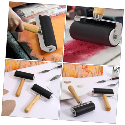 OSALADI 10cm Roller Set 4pcs Rubber Ink Roller Wooden Handle for Printmaking Crafting Watercolor Techniques for Artists and Boys and Girls
