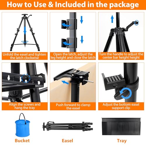 Easel Stand for Painting Artist Easel Stand Adjustable Height 20" to 61" Metal Tripod Art Easels Stand for Painting Canvases Tabletop Floor Art Easel Stand with Tray, Bag, Folding Keg, Black