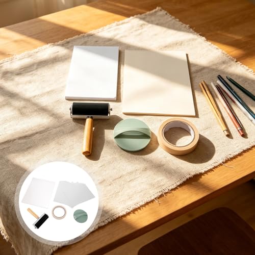 JEWEDECO Reusable Gel Plate Printing Kit for Monoprinting with Manual Roller Tool, Baren, Tape, and Printing Paper, Compatible with Water-Based Paints, Beginner-Friendly for DIY Journaling