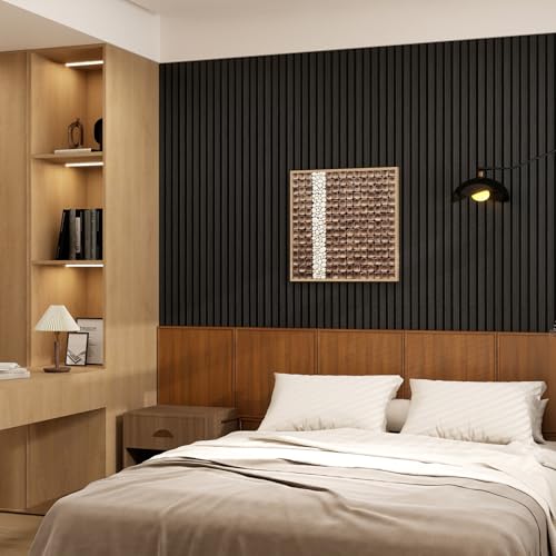 3D Fluted Wall Panels Peel and Stick - Wood Look EVA Foam Wall Panels for TV Feature Wall, Waterproof Self Adhesive Slatted Trim, 98.5in Roll (Black), 1PCS