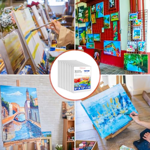 Stretched Canvas - 5x7, 8x10, 9x12, 11x14 (3 of Each) Total 12 Canvas Pack - 100% Cotton Blank Canvases for Oils Acrylics and Pouring - size: 12 Packs -4Sizes (3 of Each)