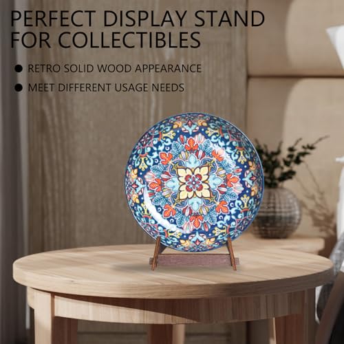 8 Inch Wooden Plate Holder Display Stands - Frame Holder for Book, Picture, Plaque, Decorative Plate, Photo and Platter, Tabletop Art (2 Pack)