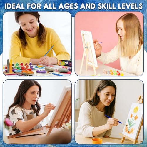 20 Set Acrylic Paint Canvas Set, 4 inches Mini Art Painting Supplies Kit with 6 Colors Acrylics Paint Table Wood Easel Canvas Panels Paint Brushes Palette for Beginner Artist Adults Birthday