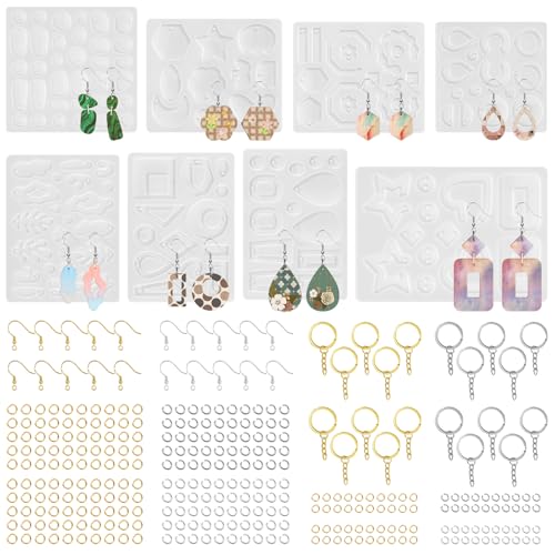 Epoxy Resin Earring Molds, 328 PCs UV Resin Jewelry Molds Kit with Holes, Variety Shapes Keychain Pendant Necklace Bundle Complete Set Clearance, Silicone Molds for Teen Female - color: 328pcs Jewelry Molds