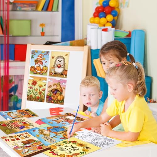 Anseal 12 Packs Fall Thanksgiving Pre Drawn Canvas to Paint, 5" X 7" Pre Printed Canvas for Kids, Pre Stretched Canvas Outline Painting Boards for Beginners, Students, Party Favor (Fall) - color: Fall