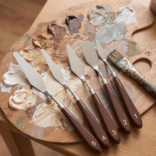5 Pcs Oil pastel scraper Palette Knife Set, Stainless Steel Painting Spatula Tools for Acrylic Oil Canvas, Art Paint Mixing & Texture Creation Supplies