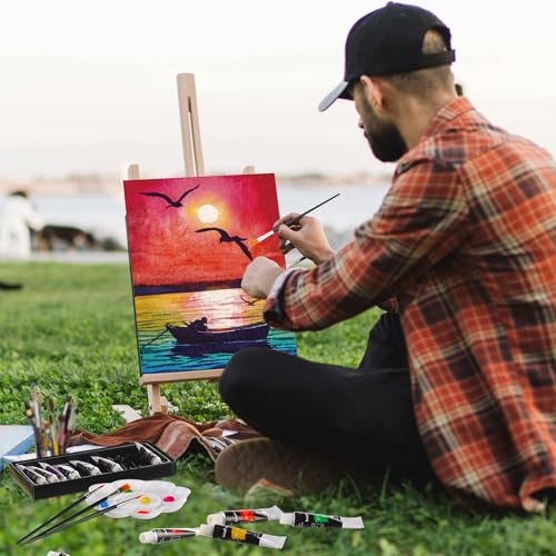 Cholemy 36 Pcs Paint and Sip Kit for Adults 8''x10'' Pre Drawn Canvas for Painting DIY Afro Acrylic Painting Kit Wood Easel Brushes Date Night Bulk for Summer 4th of July Party Gift(Mountain) - style: Mountain