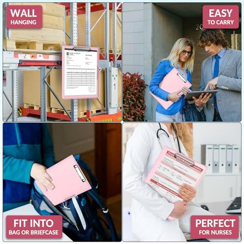 Sooez Clipboard with Storage, Heavy Duty Cleaview Clip Boards 8.5x11 with Dual Storage, Dry Erase Plastic Nursing Clipboard, High Capacity Clipboards Folder for Teacher Nurse, School & Office Supplies - color: Light Pink