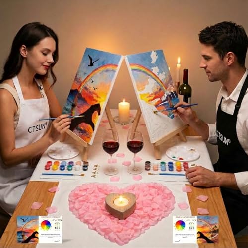 2 Pack Sip and Paint Kit for Couples – Pre-Drawn 8x10 Canvas Painting Set with Acrylic Paints & Brushes, Romantic Date Night Activity for Adults at Home (Premium Edition)