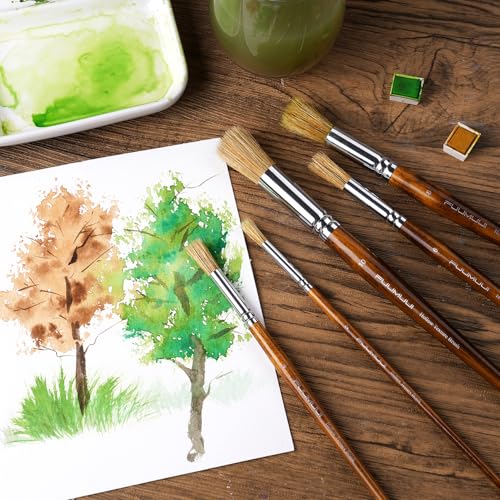 Fuumuui Texture Paint Brush Set, 5Pcs Hollow Natural Hog Split Bristle Flat Artist Paint Brushes for Watercolor, Gouache, Acrylic and Oil, Textured Canvas Creation for Beginners & Professional