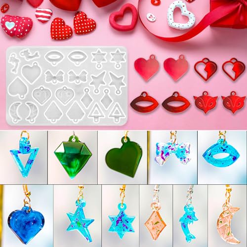 4Pack Valentine's Day Earring Resin Silicone Molds Kit, Love Heart Shape Resin Mold with200Pcs Earring Hook Jump Ring for Epoxy Resin Casting DIY Craft Earring Jewelry Making (4 Packs White) - color: 4 Packs White